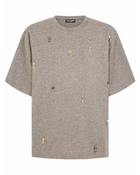 graues verziertes T-Shirt mit einem Rundhalsausschnitt von Dolce & Gabbana