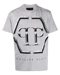 graues verziertes T-Shirt mit einem Rundhalsausschnitt von Philipp Plein