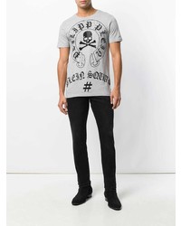 graues verziertes T-Shirt mit einem Rundhalsausschnitt von Philipp Plein