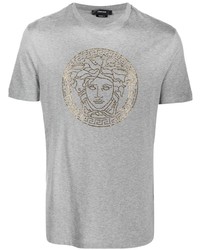 graues verziertes T-Shirt mit einem Rundhalsausschnitt von Versace
