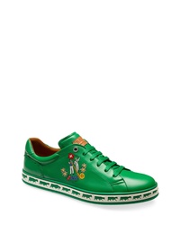 grüne bedruckte Leder niedrige Sneakers