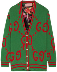 grüne bedruckte Strickjacke von Gucci