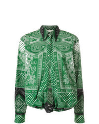 grüne Bluse mit Knöpfen mit Paisley-Muster