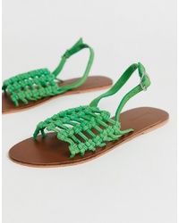 grüne flache Sandalen aus Leder von Warehouse