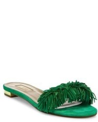 grüne flache Sandalen aus Wildleder
