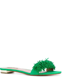 grüne flache Sandalen aus Wildleder mit Fransen von Aquazzura