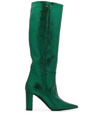 grüne kniehohe Stiefel aus Leder mit Schlangenmuster