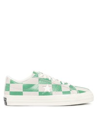grüne Leder niedrige Sneakers mit Karomuster von Converse