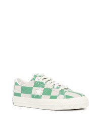 grüne Leder niedrige Sneakers mit Karomuster von Converse