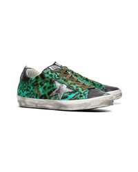 grüne Leder niedrige Sneakers mit Leopardenmuster von Golden Goose Deluxe Brand