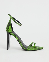 grüne Leder Sandaletten mit Schlangenmuster