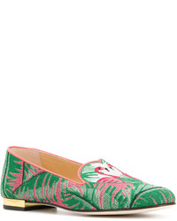 grüne Leder Slipper von Charlotte Olympia