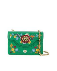 grüne Leder Umhängetasche mit Blumenmuster von Gucci