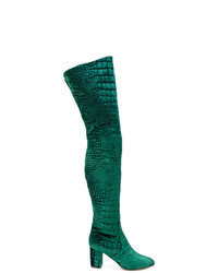 grüne Overknee Stiefel aus Leder