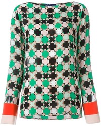 grüne Seide Bluse mit geometrischem Muster von Emilio Pucci