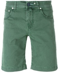 grüne Shorts mit Hahnentritt-Muster