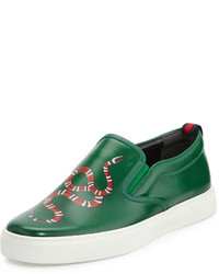 grüne Slip-On Sneakers aus Leder