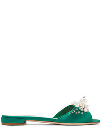 grüne verzierte flache Sandalen aus Satin von Miu Miu