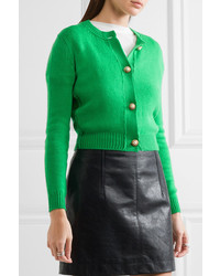 grüne verzierte flauschige Strickjacke von Miu Miu