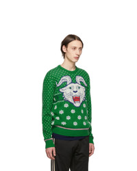 grüner bedruckter Pullover mit einem Rundhalsausschnitt von Gucci