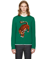 grüner bedruckter Pullover mit einem Rundhalsausschnitt von Gucci