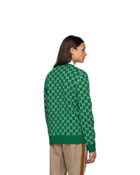 grüner bedruckter Pullover mit einem V-Ausschnitt von Gucci