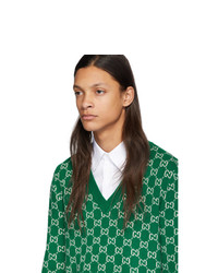 grüner bedruckter Pullover mit einem V-Ausschnitt von Gucci