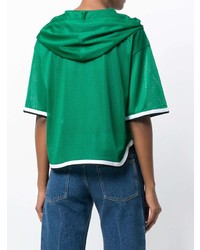 grüner bedruckter Pullover mit einer Kapuze von Love Moschino