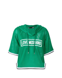 grüner bedruckter Pullover mit einer Kapuze von Love Moschino