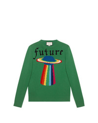 grüner bestickter Pullover mit einem Rundhalsausschnitt von Gucci