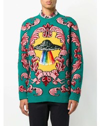 grüner bestickter Pullover mit einem Rundhalsausschnitt von Gucci