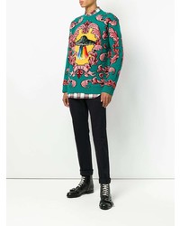 grüner bestickter Pullover mit einem Rundhalsausschnitt von Gucci