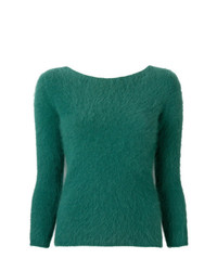 grüner flauschiger Pullover mit einem Rundhalsausschnitt von Roberto Collina