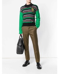 grüner horizontal gestreifter Pullover mit einem Rundhalsausschnitt von JW Anderson