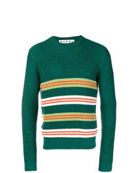 grüner horizontal gestreifter Pullover mit einem Rundhalsausschnitt von Marni