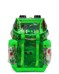 grüner Leder Rucksack mit Blumenmuster