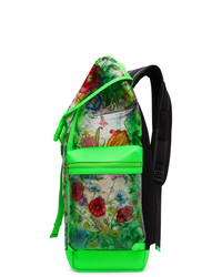 grüner Leder Rucksack mit Blumenmuster von Gucci