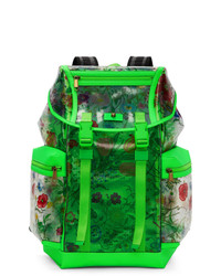 grüner Leder Rucksack mit Blumenmuster von Gucci