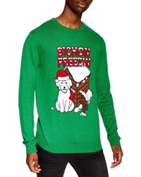grüner Pullover mit einem Rundhalsausschnitt mit Weihnachten Muster
