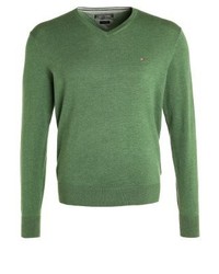 grüner Pullover mit einem V-Ausschnitt von Tommy Hilfiger