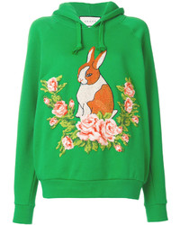 grüner Pullover mit einer Kapuze mit Blumenmuster von Gucci
