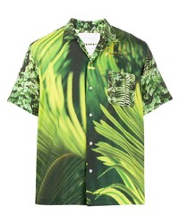 grünes bedrucktes Kurzarmhemd von Fumito Ganryu