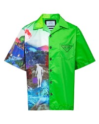 grünes bedrucktes Kurzarmhemd von Prada