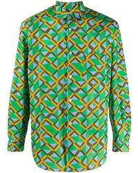 grünes bedrucktes Langarmhemd von Comme Des Garcons SHIRT