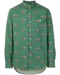 grünes bedrucktes Langarmhemd von Polo Ralph Lauren
