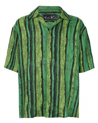 grünes bedrucktes Leinen Kurzarmhemd