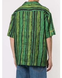 grünes bedrucktes Leinen Kurzarmhemd von Martine Rose