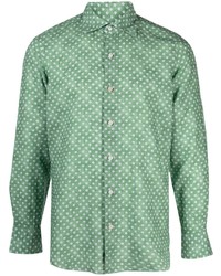 grünes bedrucktes Leinen Langarmhemd von Finamore 1925 Napoli