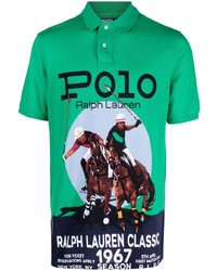 grünes bedrucktes Polohemd von Polo Ralph Lauren