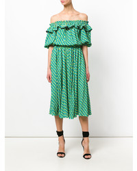 grünes bedrucktes schulterfreies Kleid von Philosophy di Lorenzo Serafini